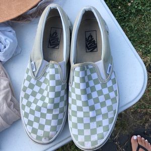 Slip on grey and white checkered vans